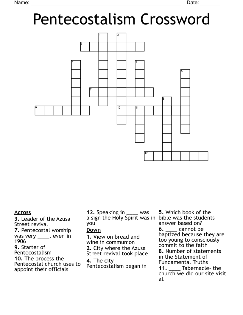 Pentecostalism Crossword