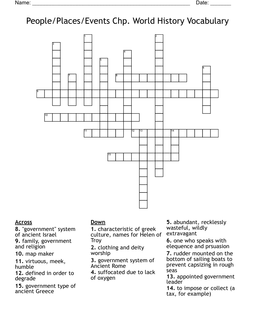 People/Places/Events Chp. World History Vocabulary Crossword