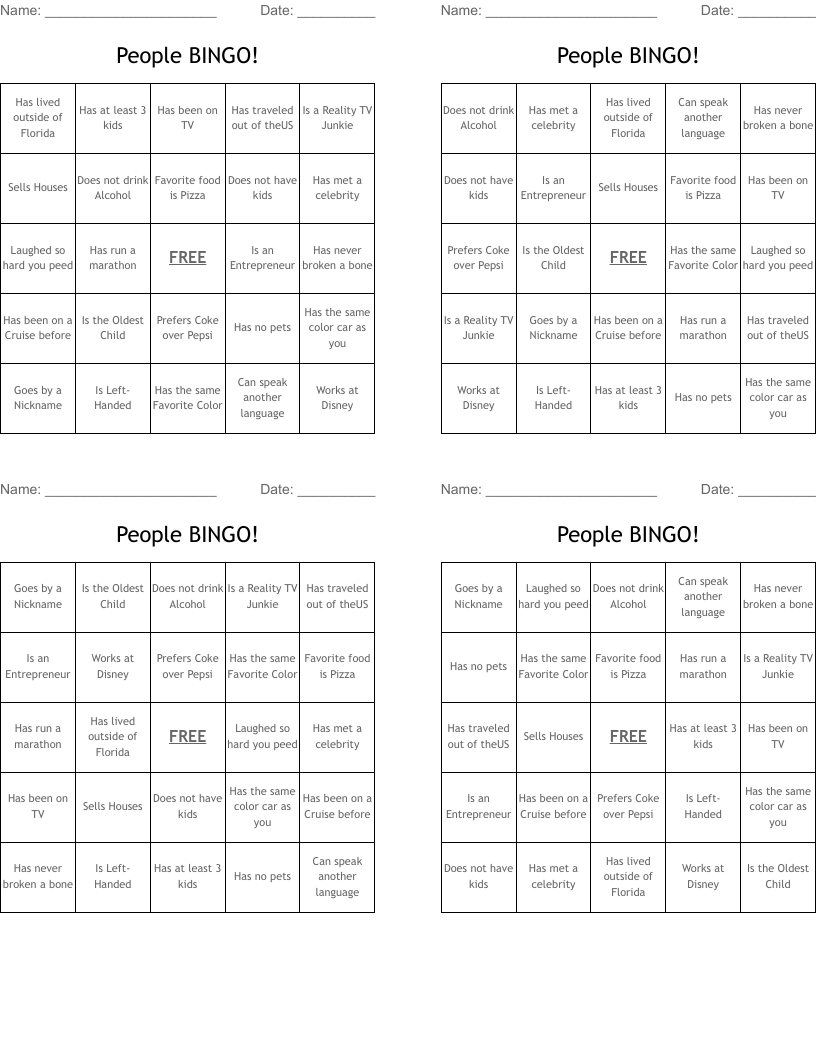 People BINGO!