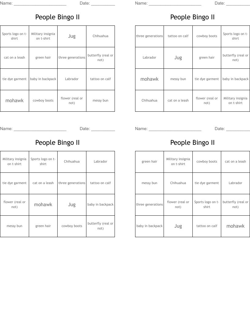 People Bingo II