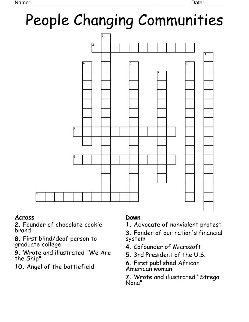 People Changing Communities Crossword