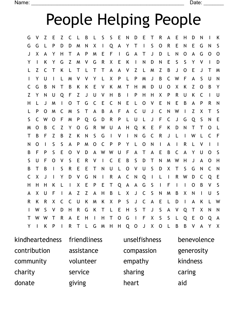 People Helping People Word Search