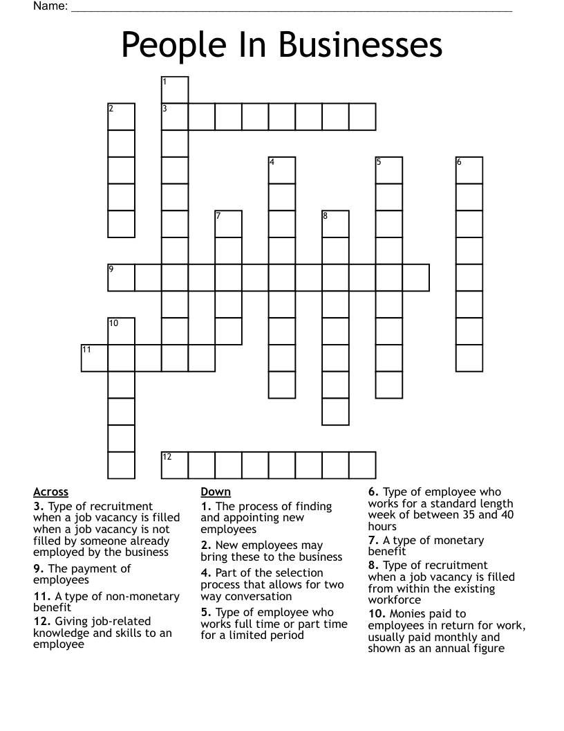 People In Businesses Crossword