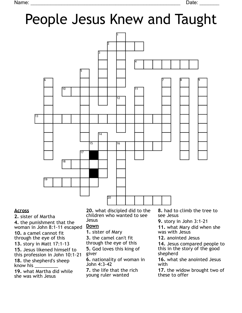 People Jesus Knew and Taught Crossword