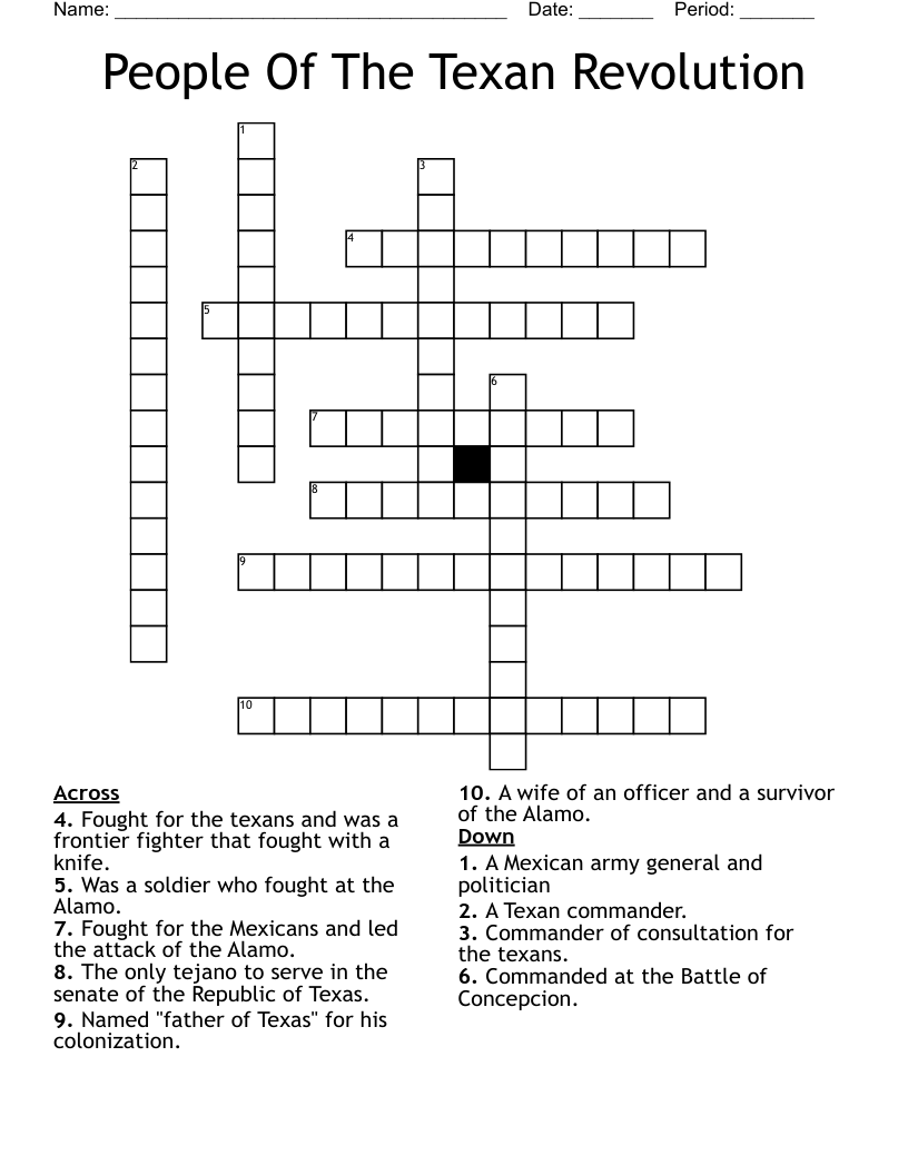People Of The Texan Revolution  Crossword