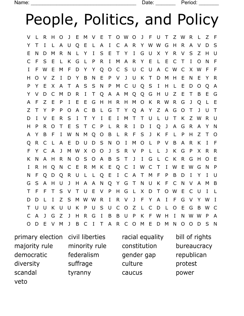 People, Politics, and Policy Word Search