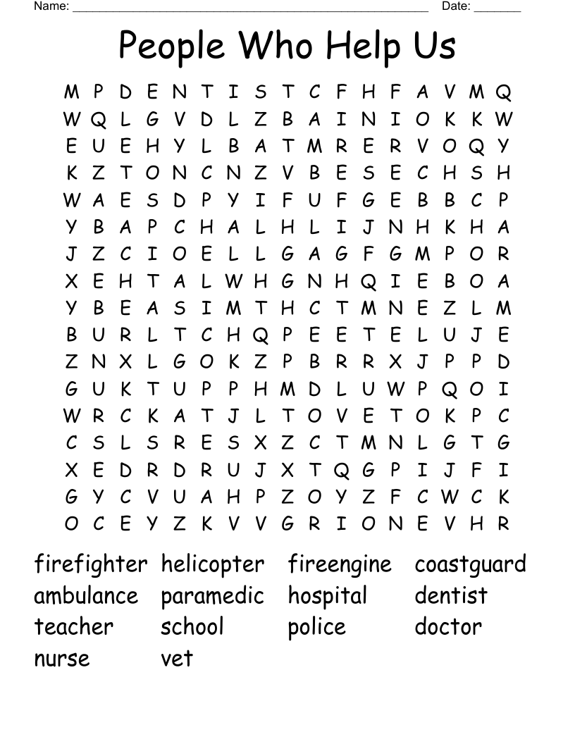 People Who Help Us Word Search