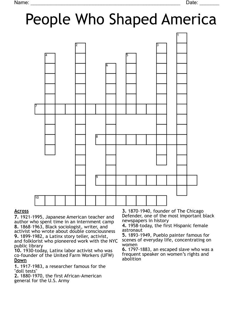 People Who Shaped America Crossword
