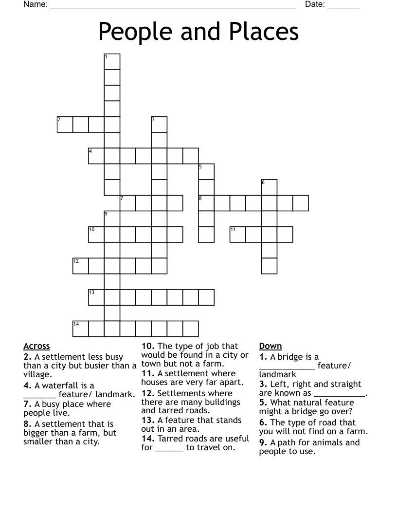 People and Places Crossword
