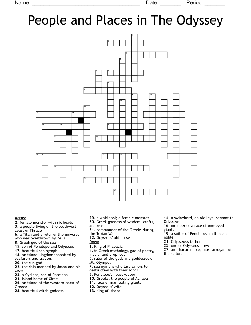 People and Places in The Odyssey  Crossword