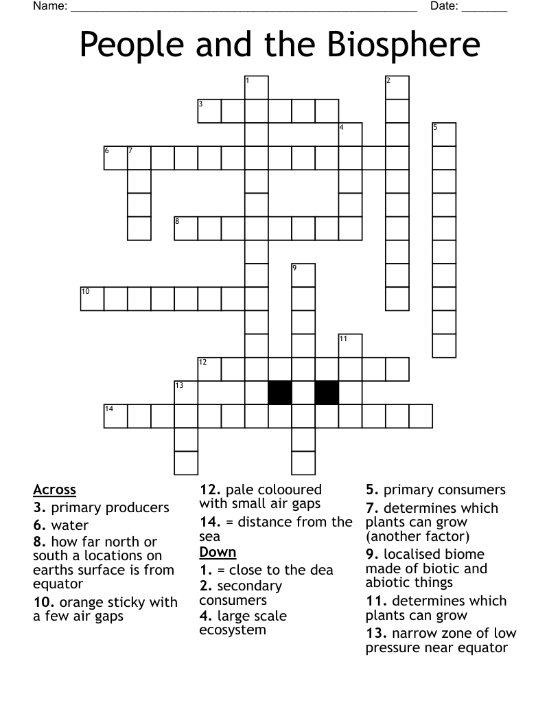 People and the Biosphere Crossword
