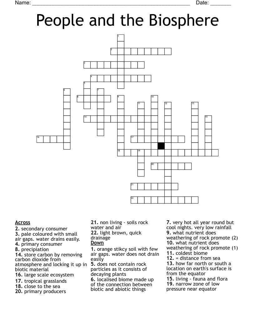 People and the Biosphere Crossword