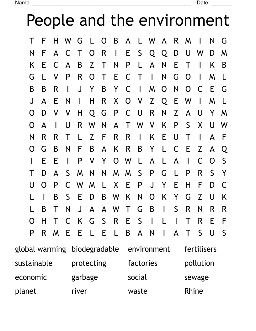 People and the environment Word Search