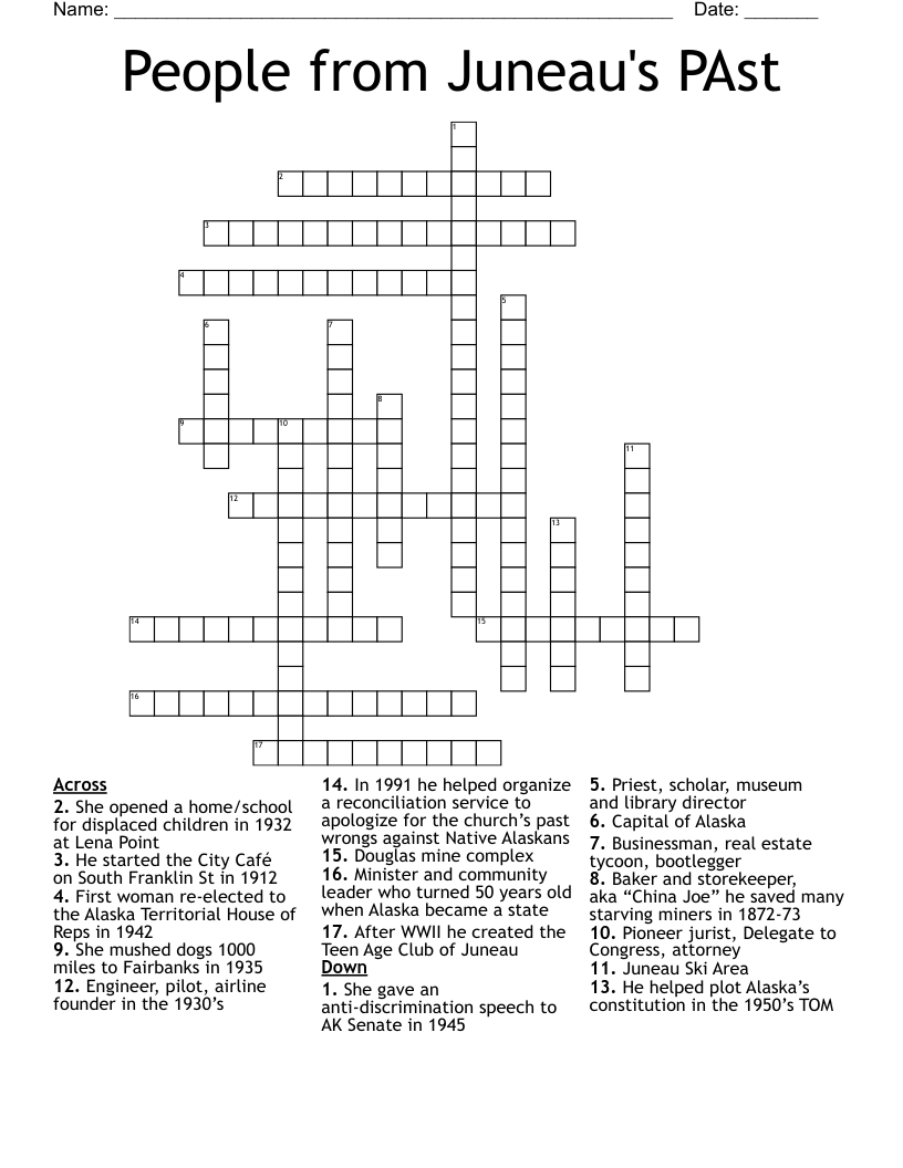 People from Juneau's PAst Crossword