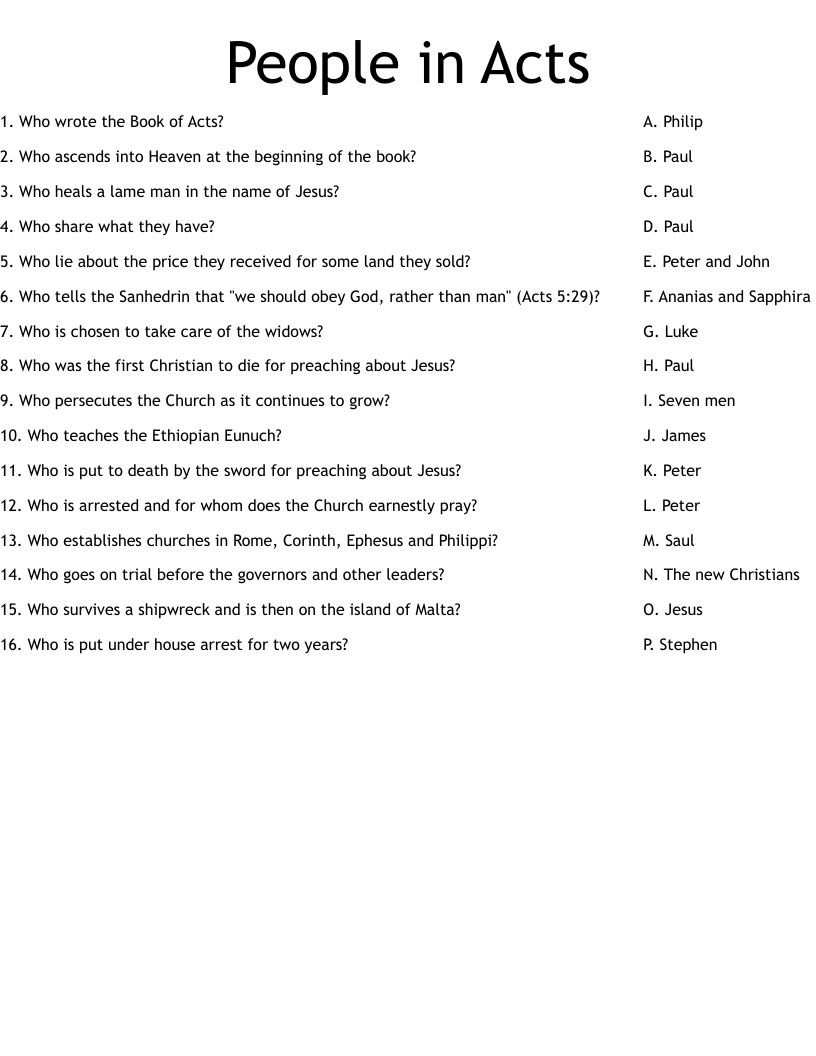 People in Acts Worksheet
