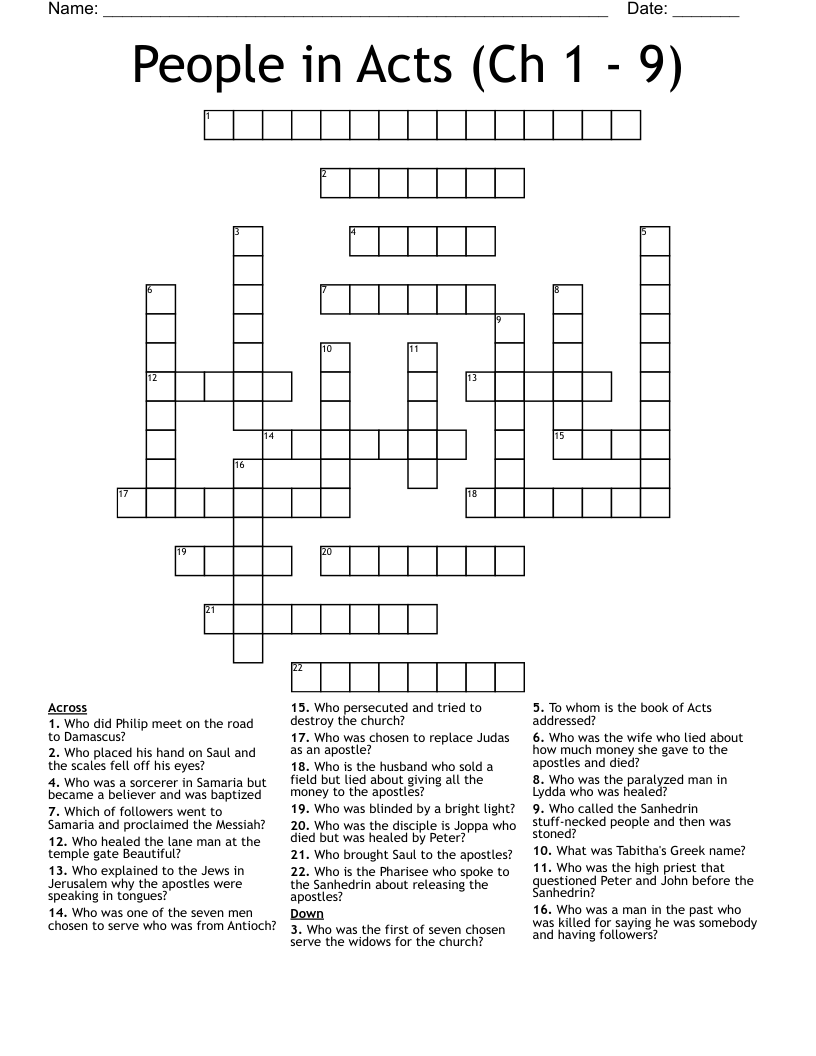 People in Acts (Ch 1 - 9) Crossword