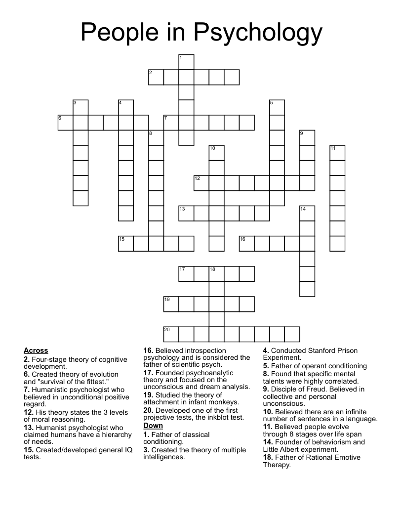 People in Psychology Crossword