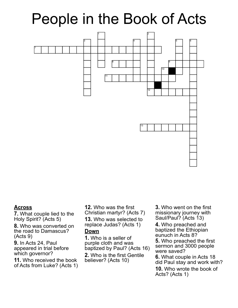 People in the Book of Acts Crossword
