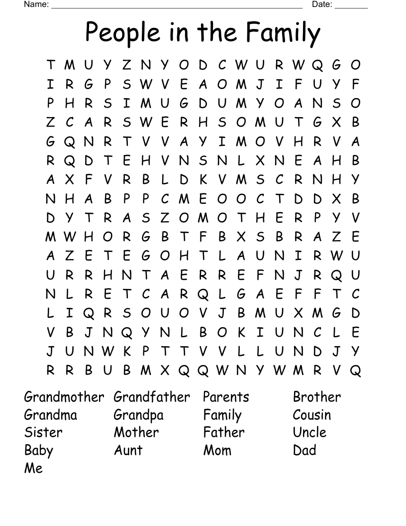People in the Family Word Search