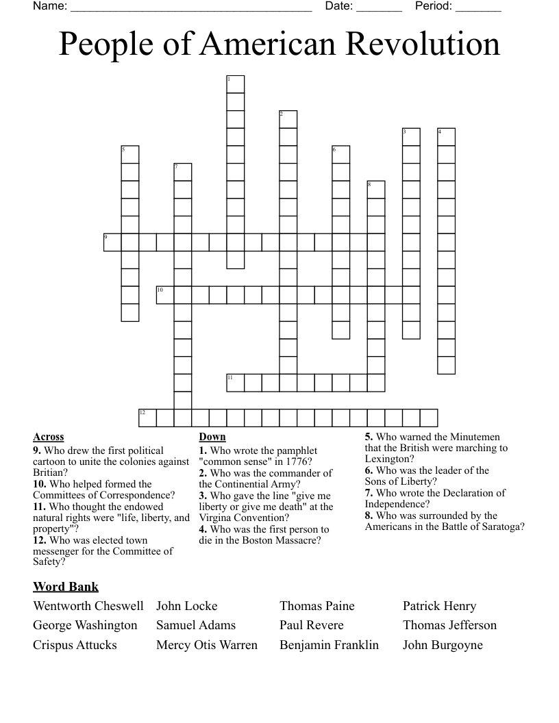 People of American Revolution Crossword