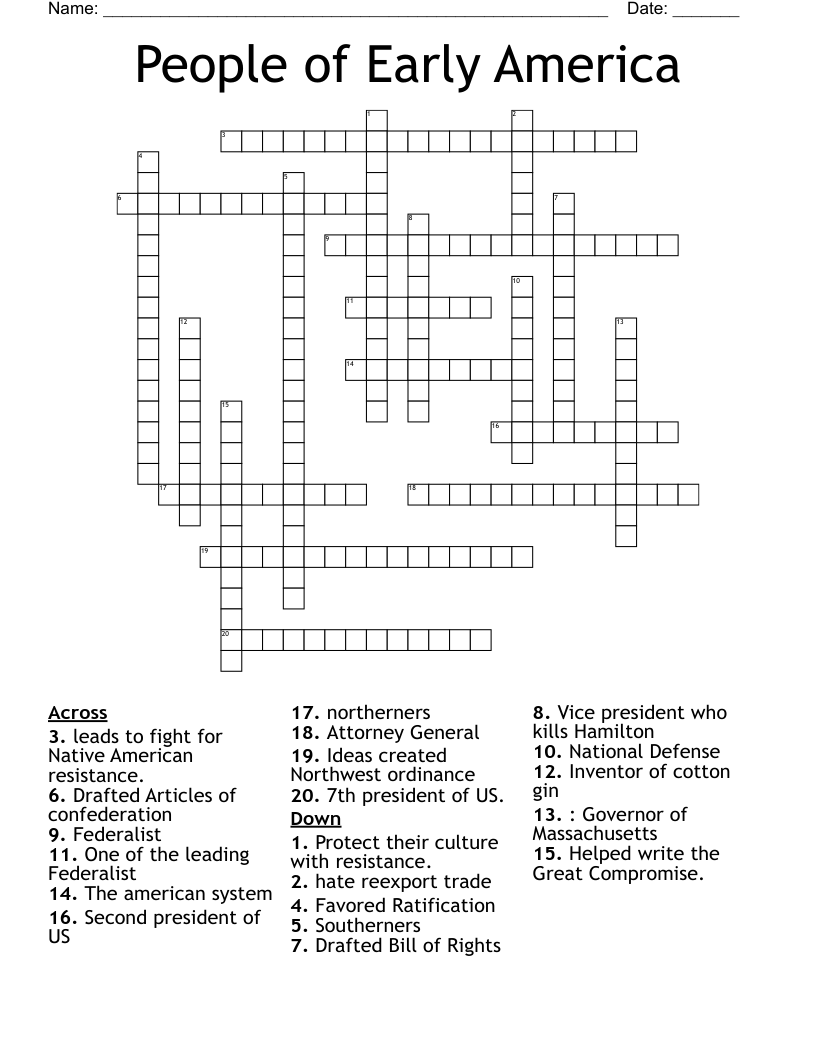 People of Early America Crossword