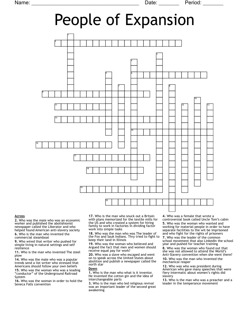 People of Expansion Crossword
