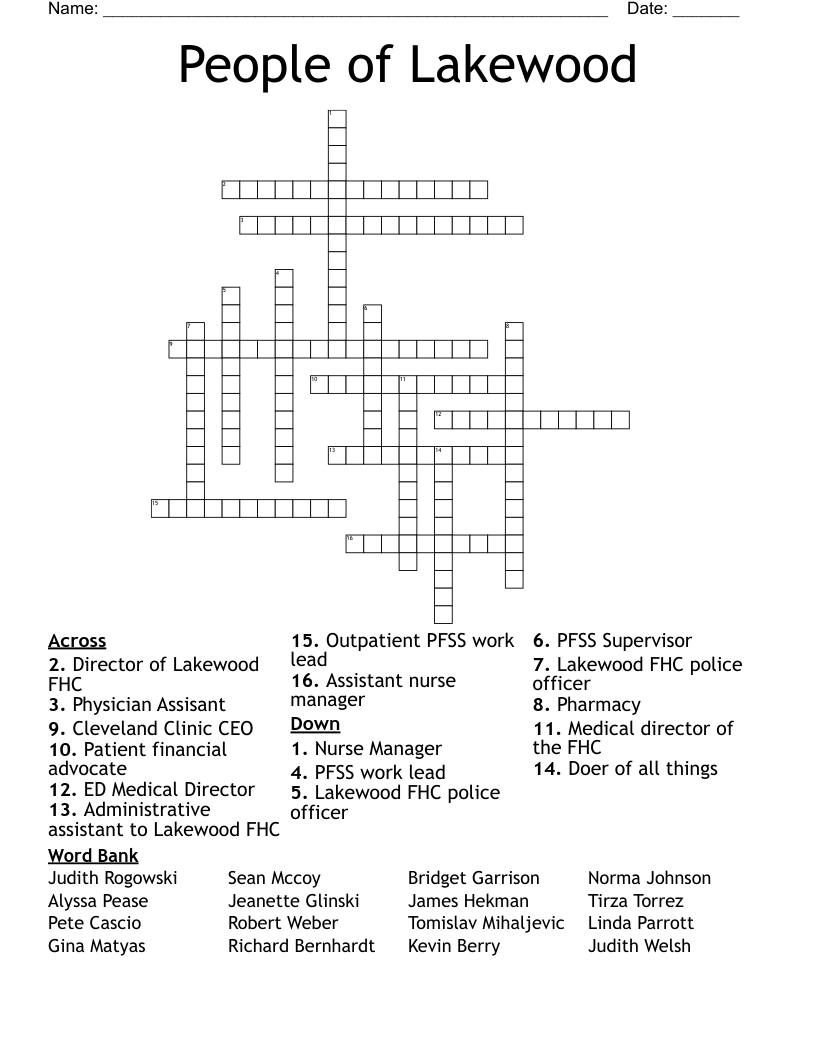People of Lakewood Crossword