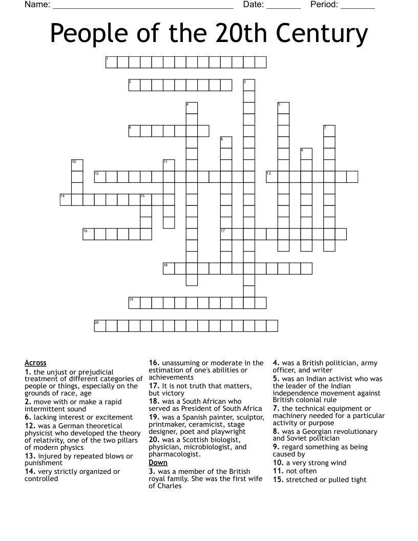People of the 20th Century  Crossword