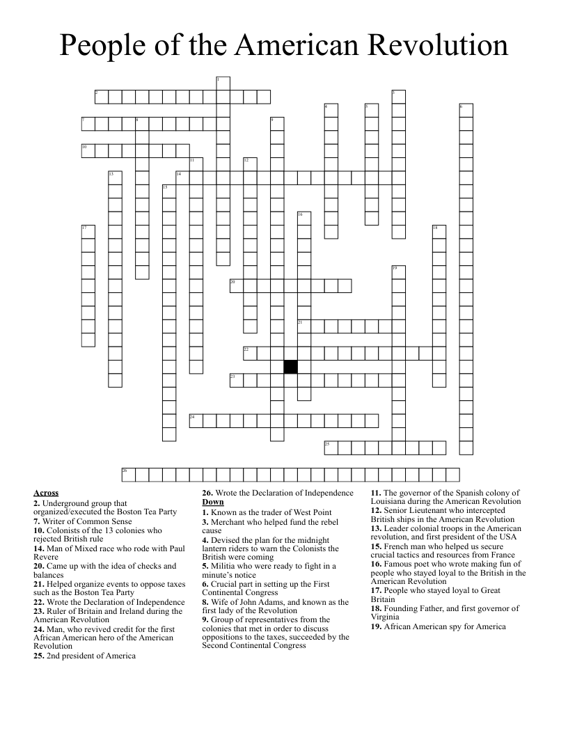 People of the American Revolution Crossword