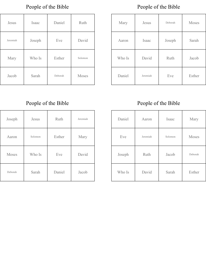 People of the Bible Bingo Cards