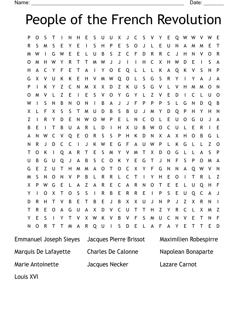 People of the French Revolution Word Search