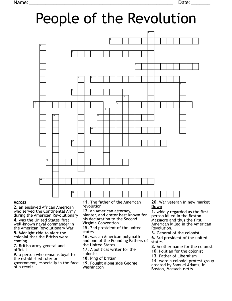 People of the Revolution Crossword