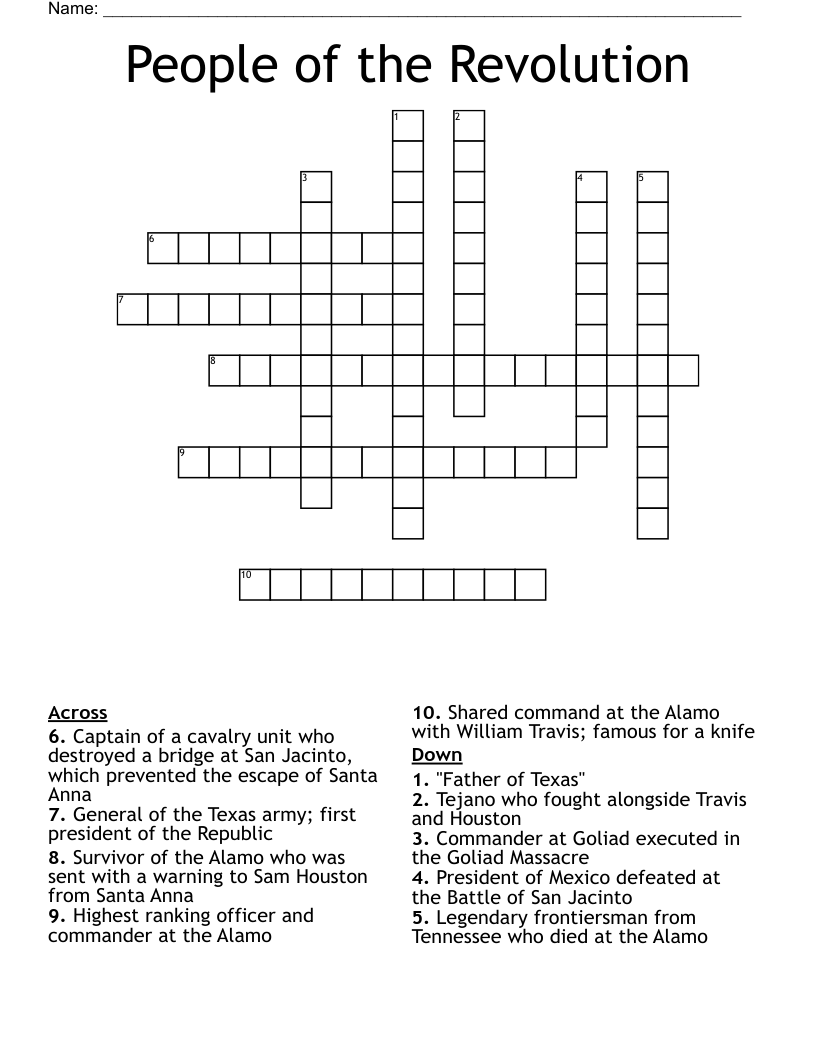 People of the Revolution Crossword