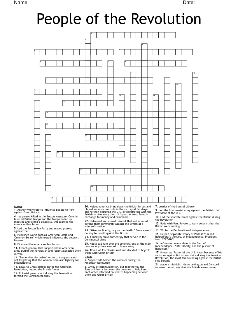 People of the Revolution Crossword