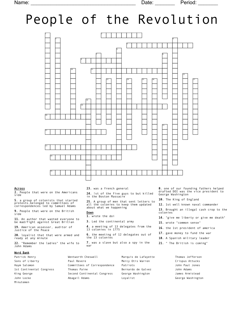 People of the Revolution Crossword