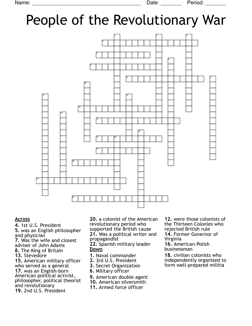 People of the Revolutionary War Crossword