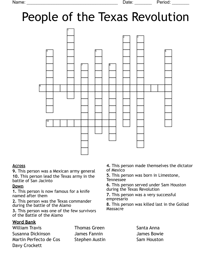 People of the Texas Revolution Crossword