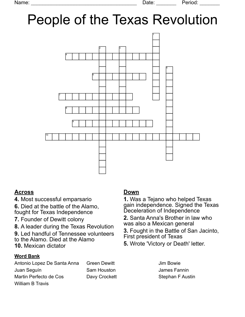 People of the Texas Revolution  Crossword