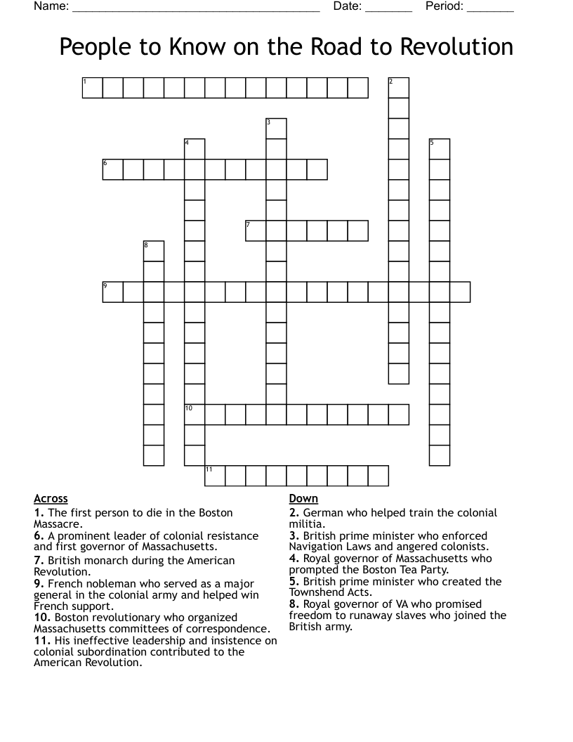 People to Know on the Road to Revolution Crossword