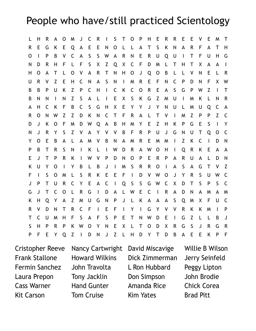 People who have/still practiced Scientology Word Search
