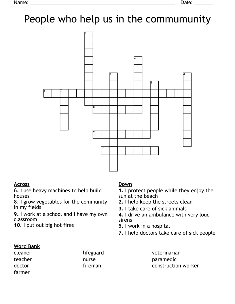 People who help us in the commumunity Crossword