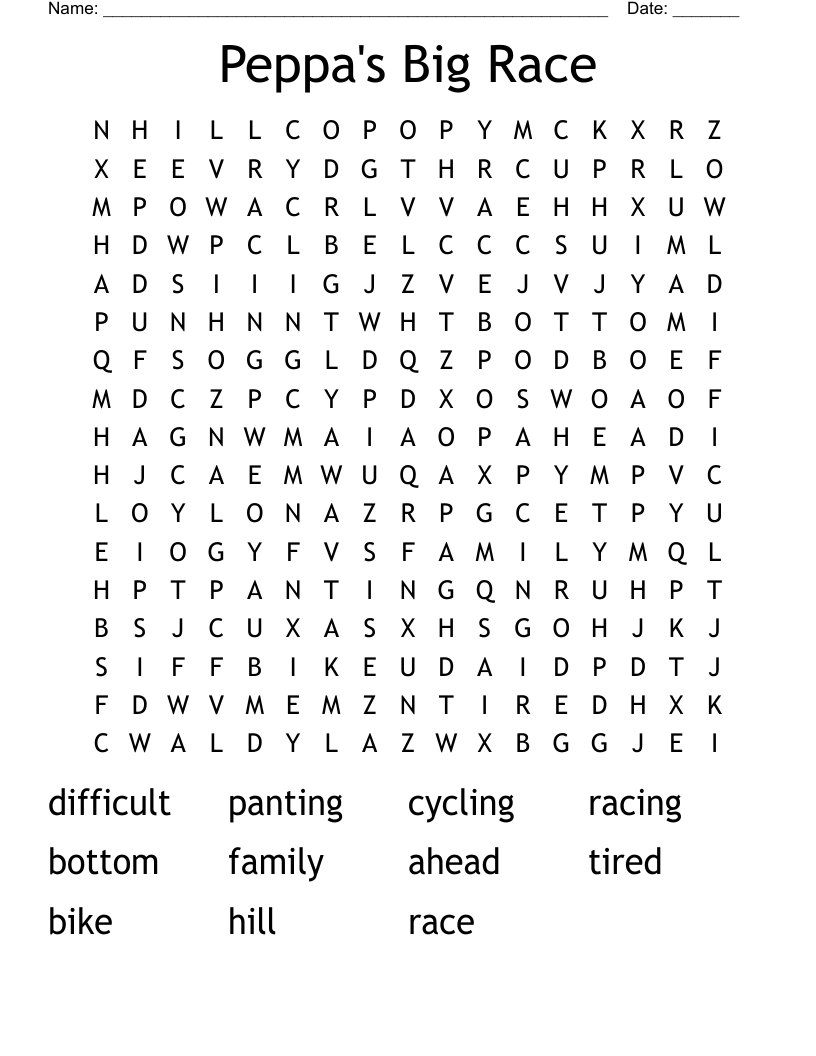 Peppa's Big Race Word Search