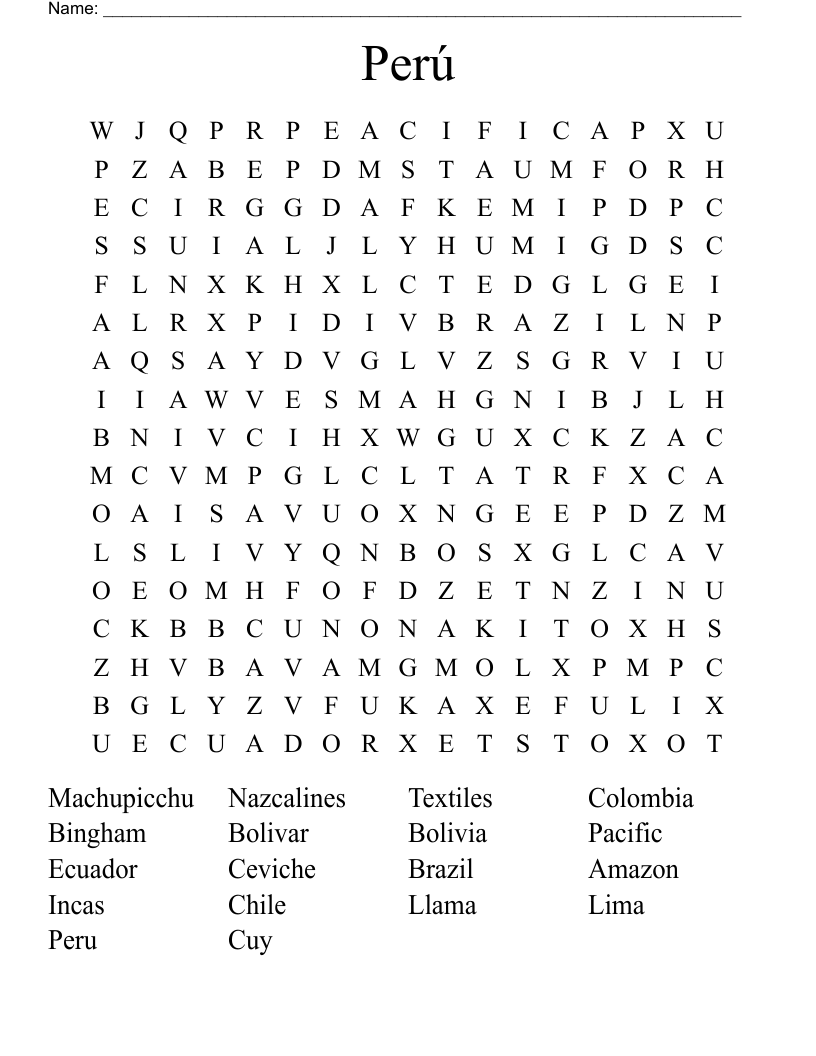 Perú Word Search