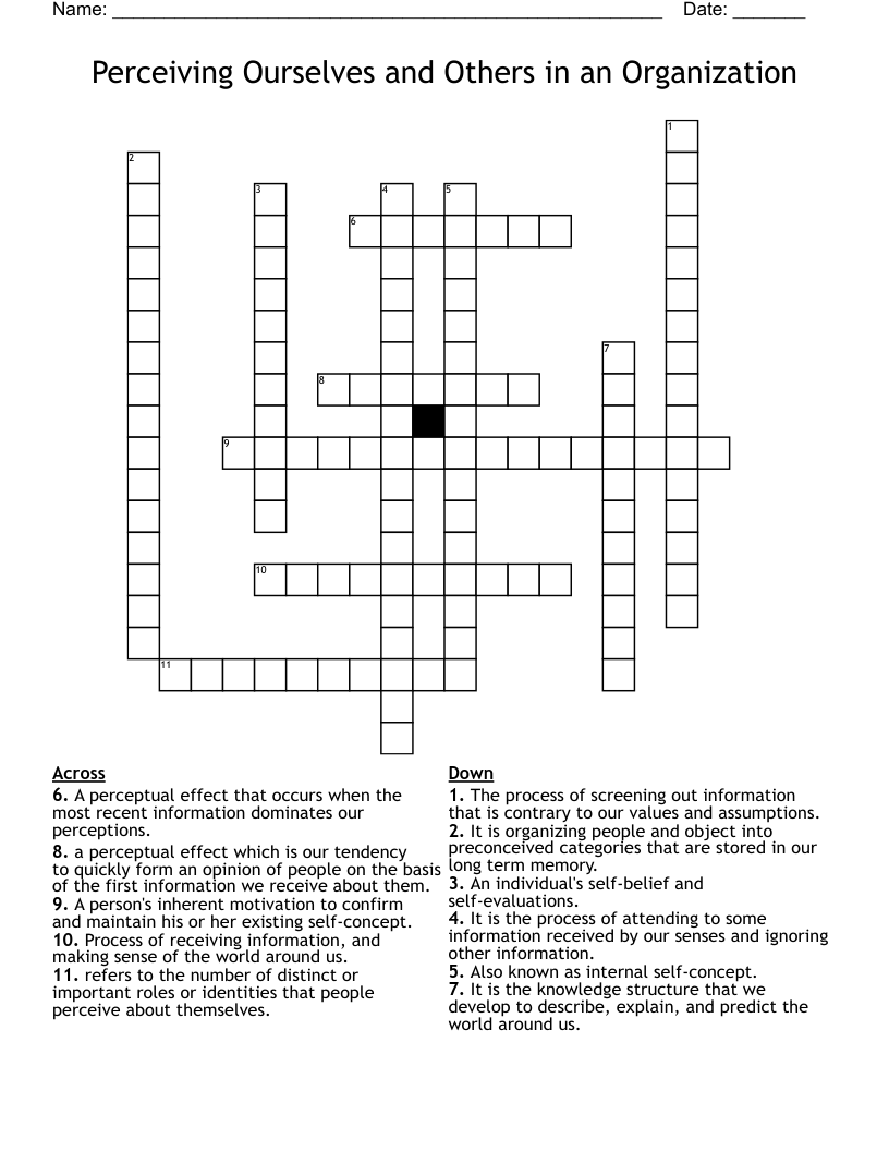 Perceiving Ourselves and Others in an Organization Crossword