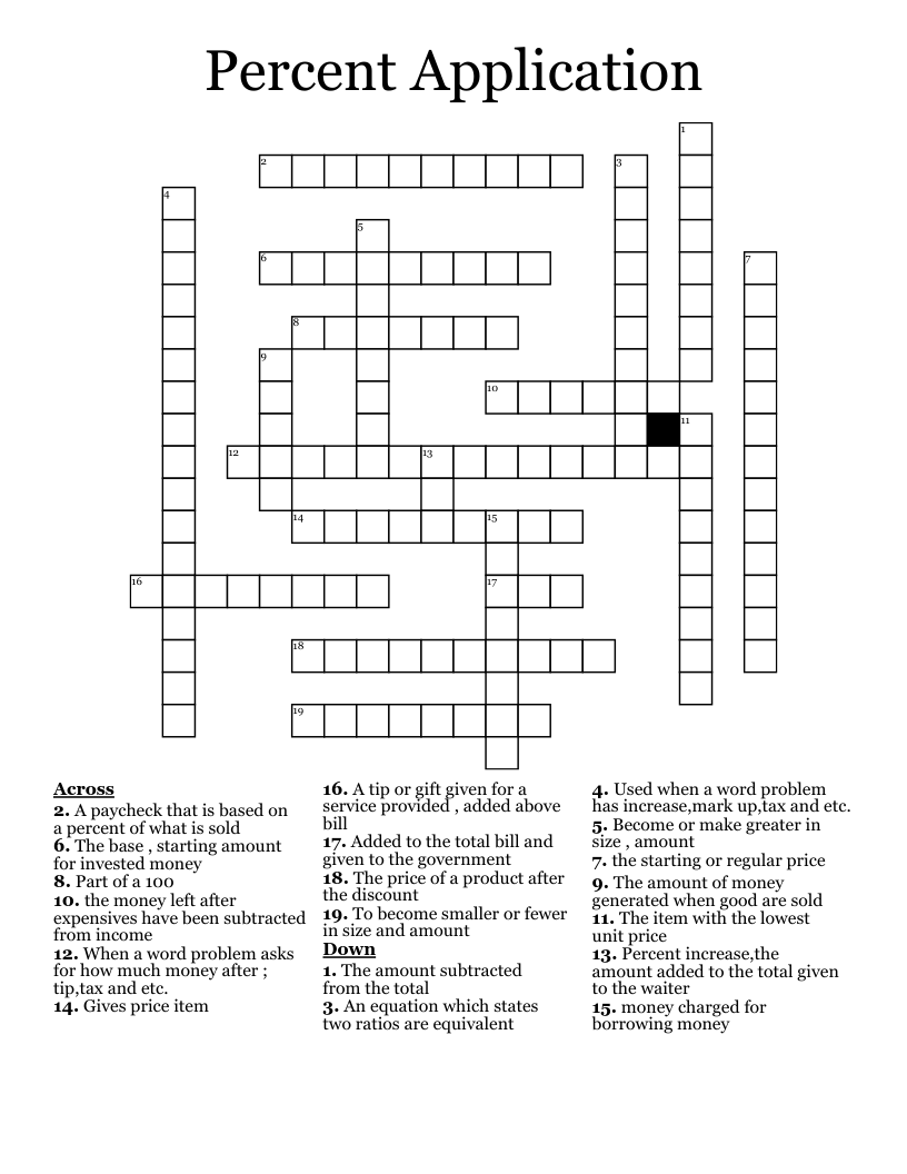 Percent Application Crossword