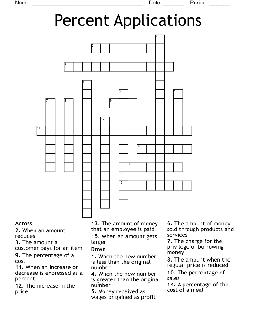 Percent Applications Crossword