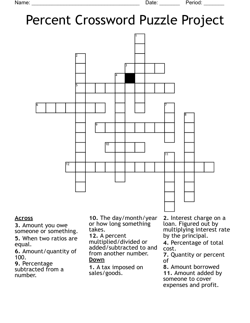 Percent Crossword Puzzle Project