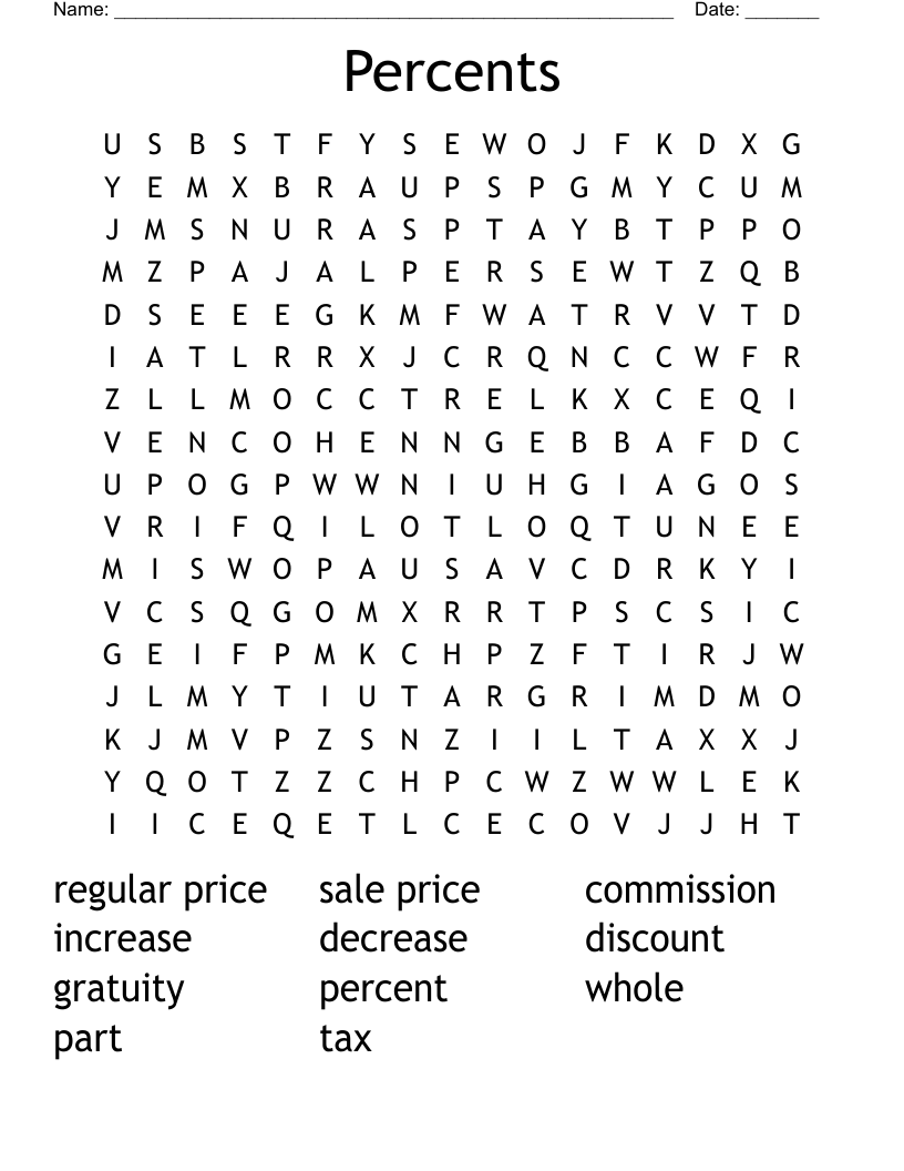 Percents Word Search
