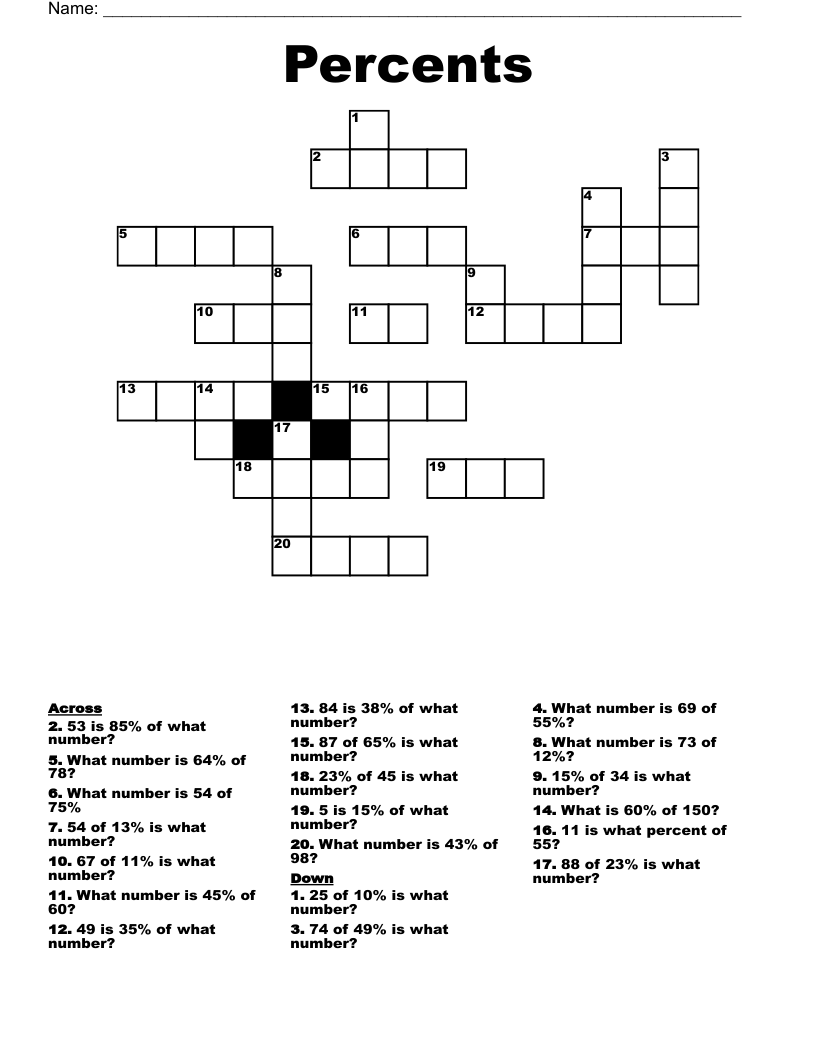 Percents Crossword