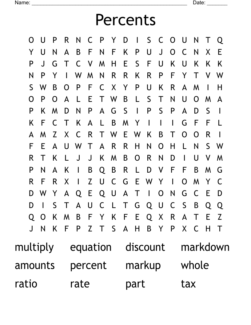 Percents Word Search